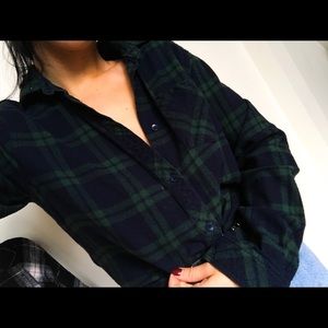 Navy Blue and Forest Green Plaid Flannel